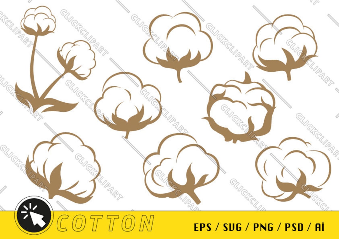 Cotton SVG Cotton Boll PNG Cotton Clipart Cotton Plant Flower Line Art