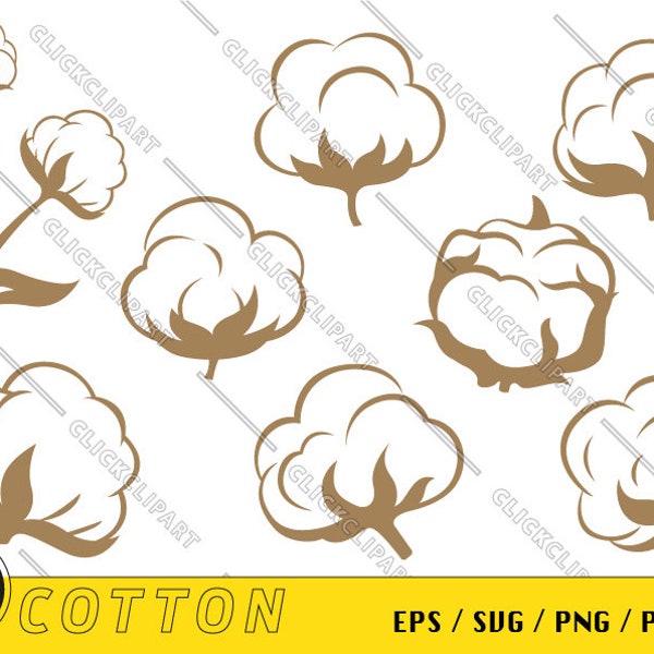 Cotton SVG | Cotton Boll PNG | Cotton Clipart | Cotton Plant | Flower | Line Art | Silhouette | Svg Bundle | Cut File | Svg Files for Cricut