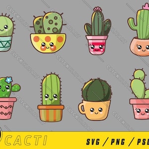 Kawaii Cactus SVG | Kawaii SVG | Clipart Kawaii | Clipart mignon | Ensemble SVG | Cactus Png | Dessin au trait | Fichiers Svg pour Cricut