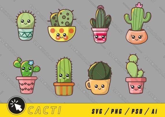Kawaii Cactus Clipart Bundle | SVG, PNG, PSD, Ai Files - Etsy