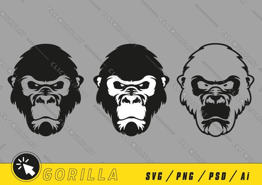 Gorilla Head Svg | Monkey Silhouette Vector Graphics (digital Download ...