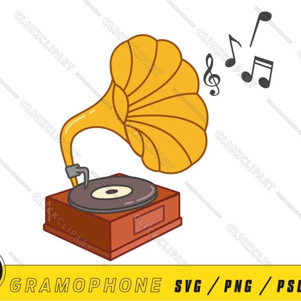 Gramófono SVG | Gramófono PNG | Imágenes prediseñadas de gramófono | Retro | Vendimia | Reproductor de música | Cortar archivos | Logotipo