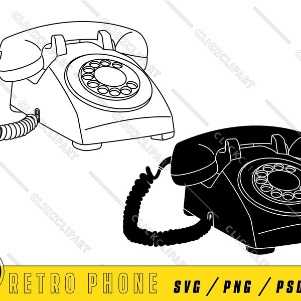 Retro Telephone SVG | Phone Clipart | Vintage Phone PNG | Vector Art Design | Line Art | Silhouette Svg | Cut File | Svg Files for Cricut