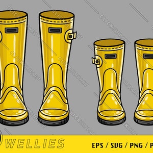 Puede incluir: Tres pares de botas de lluvia amarillas, o botas de agua, de diferentes tamaños. Las botas son todas amarillas y tienen una suela negra.
