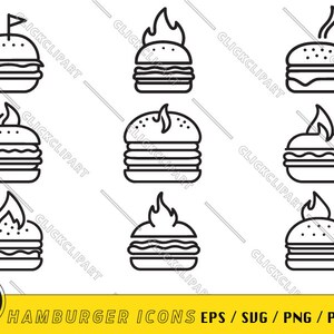 Burger SVG | Hamburger Icons | SVG Files | Line Art | Cute Food Svg | Cut Files | Clip Art | Clipart | Logo Designs | Svg Files for Cricut