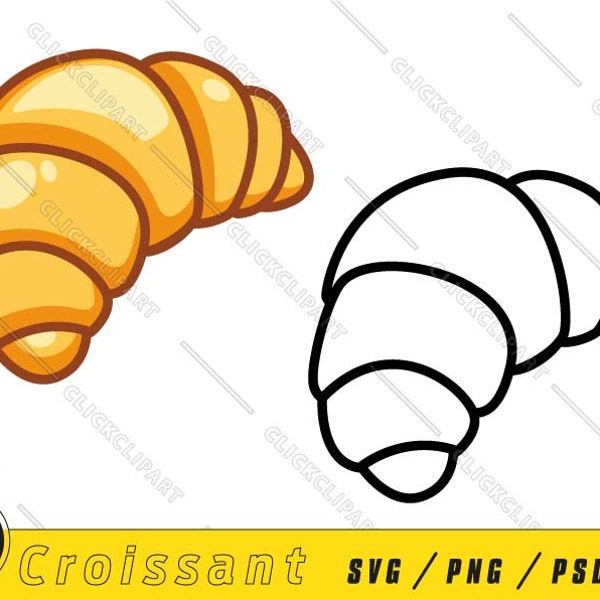Croissant SVG | Croissant PNG | Clipart de boulangerie | Dessin au trait | Nourriture | Fichiers SVG | Couper des fichiers | Logo