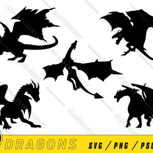 Drachen SVG | Schattenbild | Drachen | Drache PNG | Drachen-Clipart | SVG-Bundle | Dateien ausschneiden | ClipArt | T-Shirt-Designs