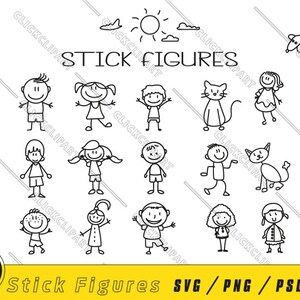 Stick figure SVG | Stick persone SVG | Pacchetto Svg | Bastone ragazzo clipart | Bastone Ragazza Png | Bambini in età scolare | Linea arte