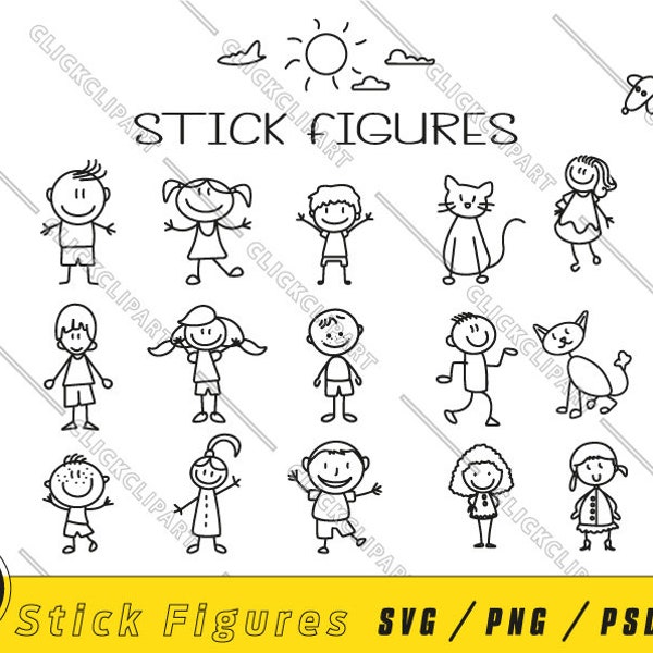 Stick Figures SVG | Stick People SVG | Stickdatei | Back to School Svg | Boy Clipart | Girl Png | Kids Svg | Line Art | Svg Files for Cricut