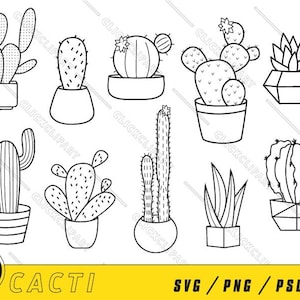 Cactus SVG | Cactus PNG | Clipart di cactus | Pianta Svg | File Svg | Pacchetto Svg | scarabocchio | Linea arte | File SVG per Cricut