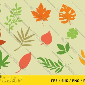 Feuilles SVG | Feuille SVG | Clipart de feuille | Fleuri | Botanique | Plante | Automne | Automne | Dessin au trait | Ensemble SVG | Couper