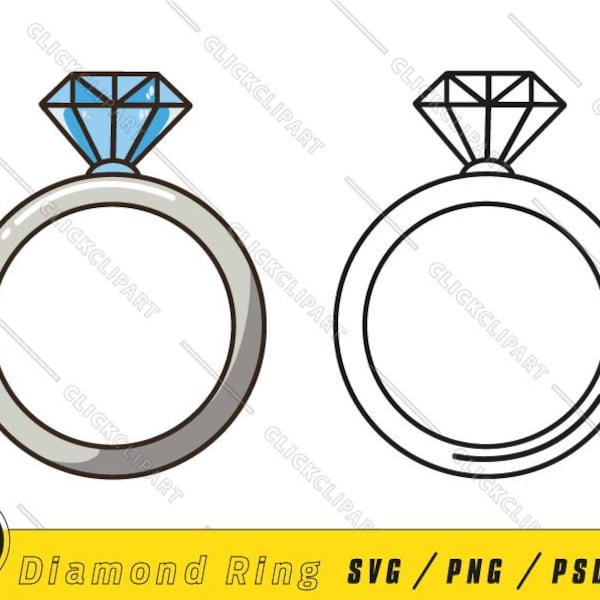 Bague en diamant SVG | Bague de mariage PNG | Clipart de bague de fiançailles | Couper des fichiers | Clipart | Logo silhouette