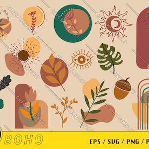 Clipart bohème | Éléments bohèmes | Bohème SVG | Bohème PNG | Formes bohèmes | Style bohème | Ensemble SVG | Graphiques bohèmes | Résumé