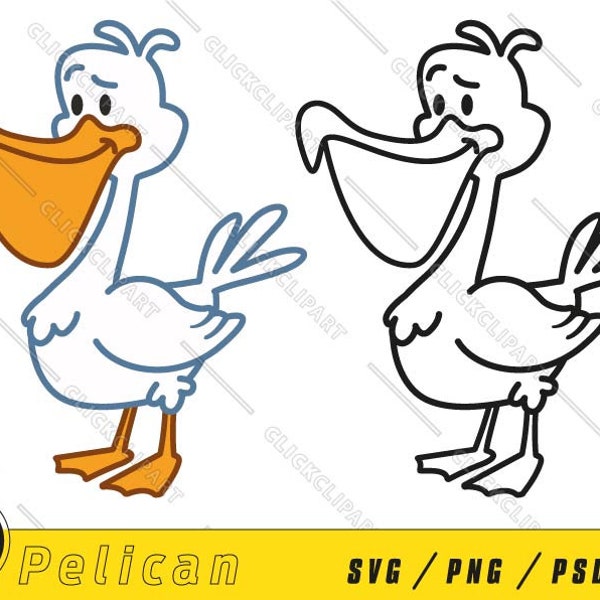 Pélican mignon SVG | Oiseau SVG | Clipart oiseaux | Animaux mignons | Fichiers | Couper des fichiers | Dessin au trait | Clipart | Art mural