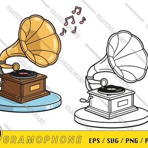 Grammofono SVG | Grammofono PNG | Grammofono clipart | retrò | Annata | Lettore musicale | Taglia file | Logo dei cartoni animati
