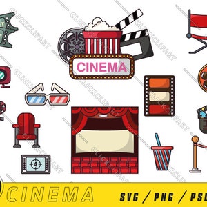 Kino SVG | Kino PNG | Kino-Clipart | Film Svg | Popcorn-Svg | Kamera Svg | Direktor | Bündel | Strichzeichnungen | SVG-Dateien für Cricut