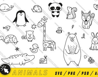 Doodle Animal SVG Bundle | Cute Line Art, Cricut Cut Files