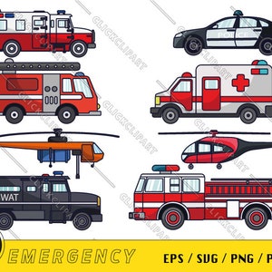 Hulpvoertuigen SVG | Auto's SVG | Brandweerwagen PNG | Ambulancewagen | Politieagent | Svg-bundel | Lijntekeningen | Clipart | Svg-bestanden