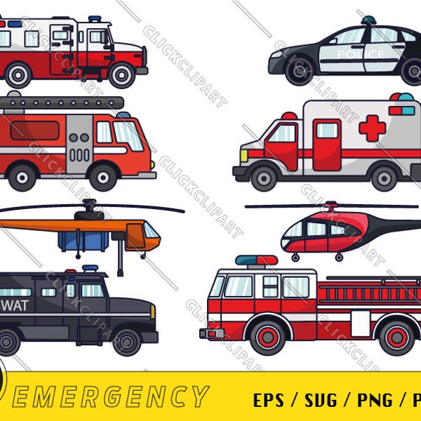 Emergency Vehicles SVG | Cars SVG | Fire Truck PNG | Ambulance Car | Police Officer | Svg Bundle | Line Art | Clipart | Svg Files for Cricut