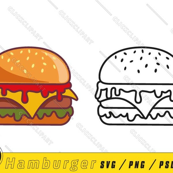 Burger SVG | Hamburger | SVG Files | Line Art | Cute Food Svg | Cut Files | Clip Art | Clipart | Cartoon Logo Designs | Svg Files for Cricut