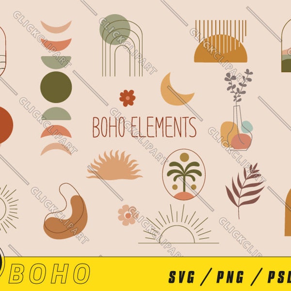 Boho Clipart | Boho Elements | Boho SVG | Boho PNG | Boho Shapes | Boho Style | Svg Bundle | Boho Graphics | Abstract | Svg File for Cricut
