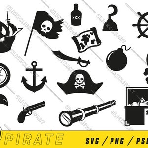 Pirates SVG | Pirate Ship PNG | Pirate Hat Clipart | Pirate Flag | Ship Helm | Svg Silhouette | Svg Bundle | Svg file | Svg Files for Cricut