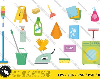 Suministros de limpieza SVG | Herramientas de limpieza | Servicio de limpieza | Limpieza PNG | imágenes prediseñadas de limpieza | Paquete