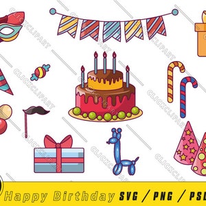 Joyeux anniversaire SVG | Anniversaire PNG | Clipart de gâteau | Fête SVG | Ensemble Svg | Dessin au trait | Couper des fichiers | Clipart
