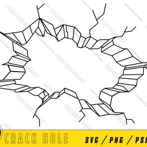 Mur brisé SVG | Homme des cavernes SVG | Sticker mural cassé | Fracasser PNG | Fissuré | Clipart | Art mural imprimable | Dessin au trait