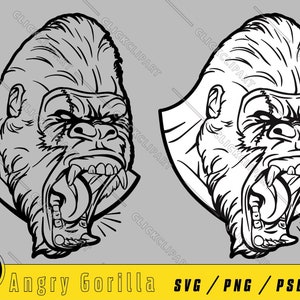 Gorilla-Kopf-Svg | Affe-Silhouette | Tier | SVG-Dateien | Dateien ausschneiden | ClipArt | ClipArts | T-Shirt-Designs | Logo
