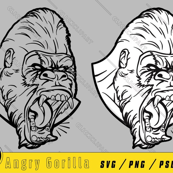 Gorilla Head Svg | Monkey Silhouette | Animal | SVG Files | Cut Files | Clip Art | Clipart | Tshirt Designs | Logo | Svg Files for Cricut