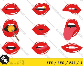 Lips Clipart | SVG PNG PSD Ai Bundle (Digital Download)
