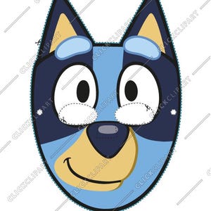 Maschera Bluey, cartone animato, festa di compleanno, maschera facciale in carta digitale, SVG, file per Cricut