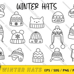 Chapeau d'hiver SVG | Bonnet PNG | Chapeaux de Noël Svg | Chapeau à rabat d'oreille | Clipart | Dessin au trait | Couper des fichiers