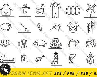 Farm Animal Line Art Icon Set: SVG, PNG, PSD, Ai Files