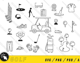 Golf Clipart SVG | Doodle Line Art, Cricut Cut File (Digital Download)