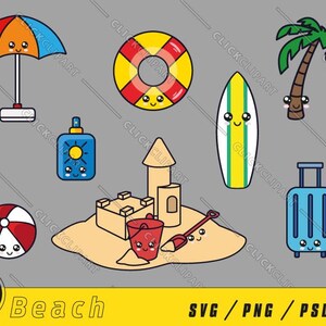 Strand SVG | Sommer Png | Niedliche Kawaii-Aufkleber | SVG-Dateien | SVG-Bundle | ClipArt | ClipArts | T-Shirt-Designs | Logo