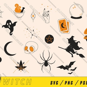 Sorcière SVG | Sorcière PNG | Clipart mystique | Horreur | Hocus Pocus | Gothique | Éléments bohèmes | Silhouette | Ensemble SVG | Fichiers