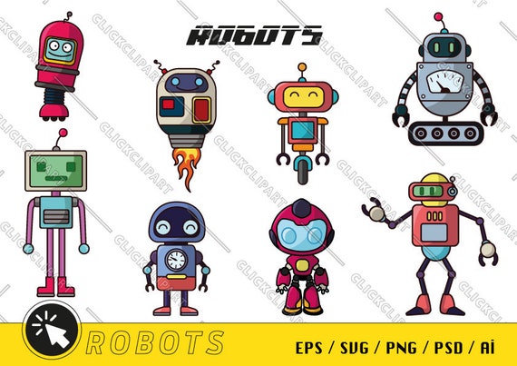 Cute Colorful Robot Clipart Vector Graphic Svg Png Jpg Eps Sticker Design  T-shirt Robotics 