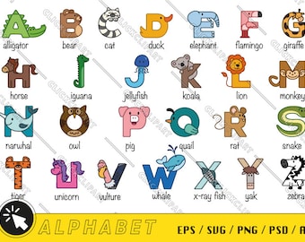 Animal Alphabet Clipart | Cute Letters | Education and Learning | Safari | Wooden Animals | School Png | SVG Bundle | Svg Files for Cricut