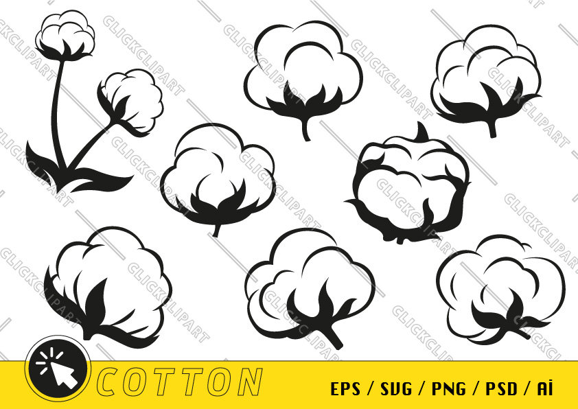 Cotton SVG Cotton Boll PNG Cotton Clipart Cotton Plant Flower Line Art