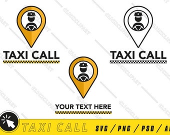 Taxi Call Logo SVG Vector | Taxi Driver Emblem | Custom Text | Taxi Car Icon | Clipart Files | Clip Art files for Cricut