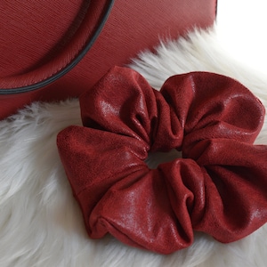 Leather Handmade Scrunchie / Fashion Hair Band / Stylish Hair Accessory / Burgundy Scrunchie / Faux Leather Hair Tie/ Gift For Her/ Elastic