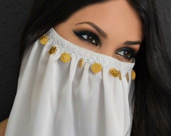 Face Veil With Golden Coins/Belly Dancer Mask/Face Scarf/Harem Mask/Exotic Arabian Mask/Oriental Dance/Party Mask/Carnival Mask/Muslim Mask