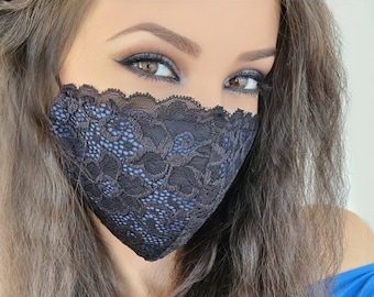 Designer Gesichtsmaske/Spitzen-Gesichtsmaske/Gesichtsmaske mit Filtertasche/Blaue Gesichtsmaske/Mode-Gesichtsmaske/Waschbare Gesichtsmaske/Sexy Gesichtsmaske