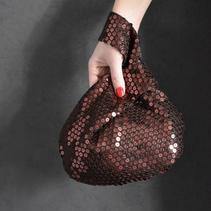 Kupfer Pailletten Japanischer Knoten Tasche / Bling Tasche / Glänzende Abendparty Tasche / Geldbörse für besondere Anlässe / Abschlussball elegante glitzernde / schillernde Handtasche / Hochzeit