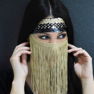 Belly Dance Mask/Fringe Face Veil/Sexy Mask/Tassels Mask/See-through Veil/Performance Mask/Arabian Mask/Full Face Mask/Exotic Mask/Bling