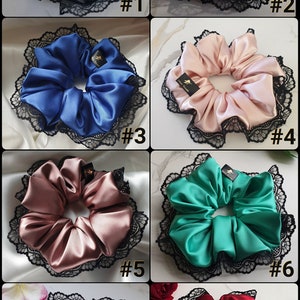 Lace Trim Satin Scrunchie/ Large Silk Satin Scrunchie/party Hair Tie ...