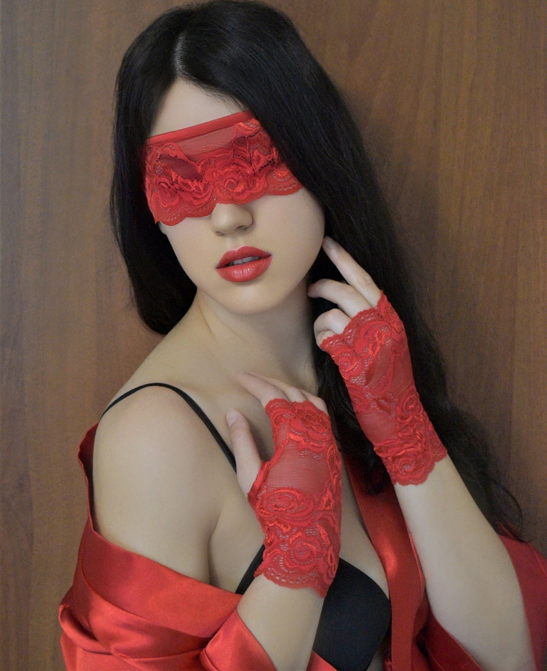 Lace Blindfold Mask in Burgundy/ Sexy Eye Mask/ Kinky/ 