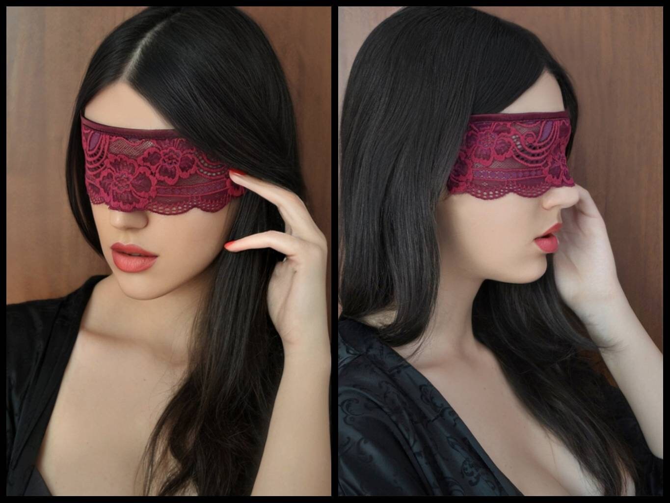 Lace Blindfold Mask in Burgundy/ Sexy Eye Mask/ Kinky/ 